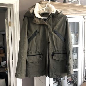 NWOT DENHAM Army Green Sherpa Hooded Coat, S